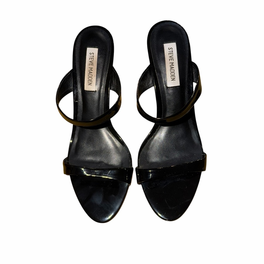 Steve Madden Patent Black Double-Strap Slide Heels. Pre Loved